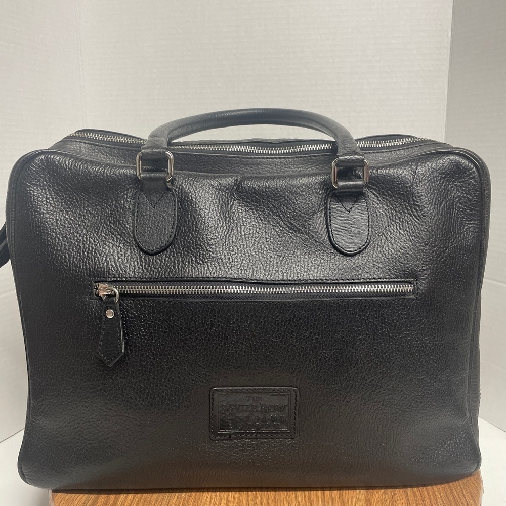 Saville Row Company London Black Texas Leather Document Bag EUC